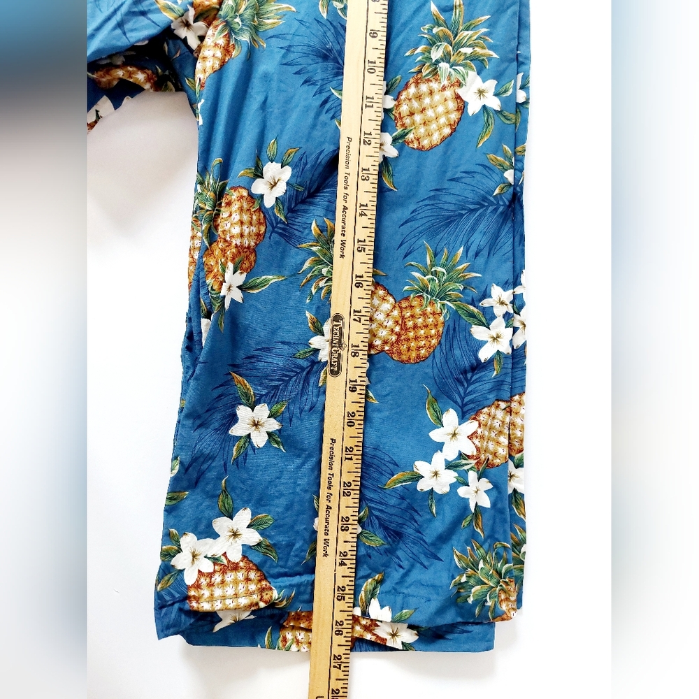 Pineapple & Plumeria Flower Blue Hawaiian Shirt size Small Ky's Hawaii Magnum PI - Picture 5 of 5